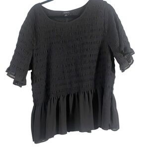Torrid  Black Smocked Ruffled Short Sleeve Blouse NWT